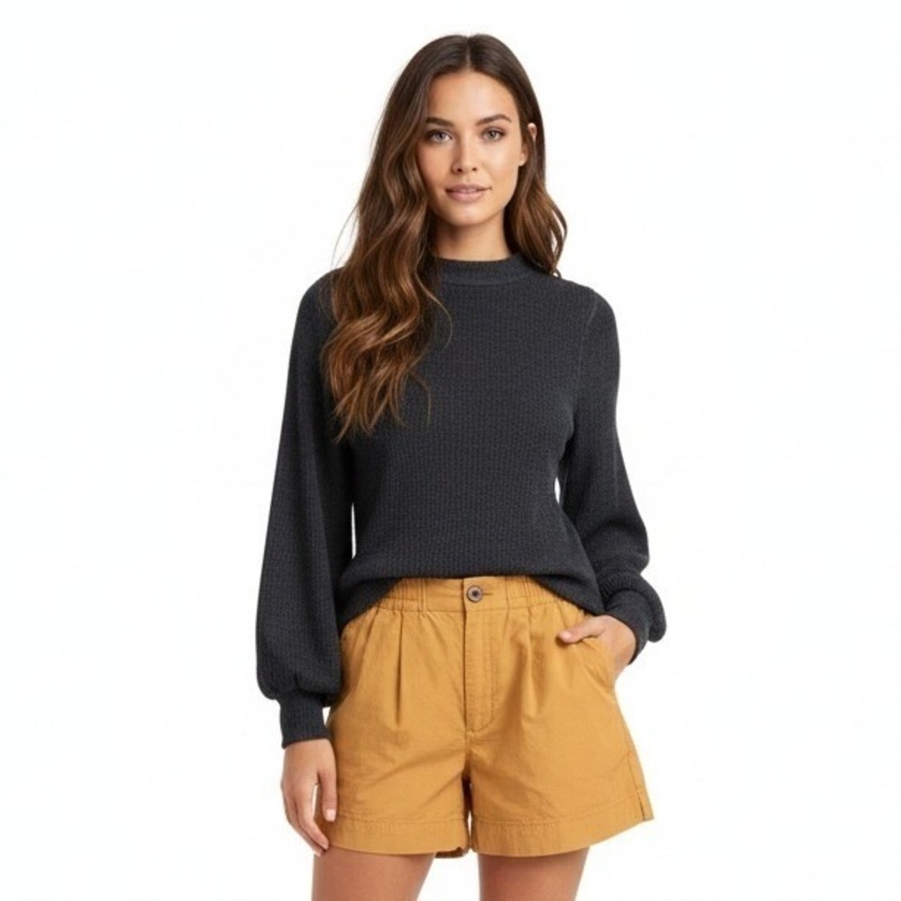 Madewell Waffle Knit Sweater & Ripstop Shorts Set Womens Medium Grey Tan NA159